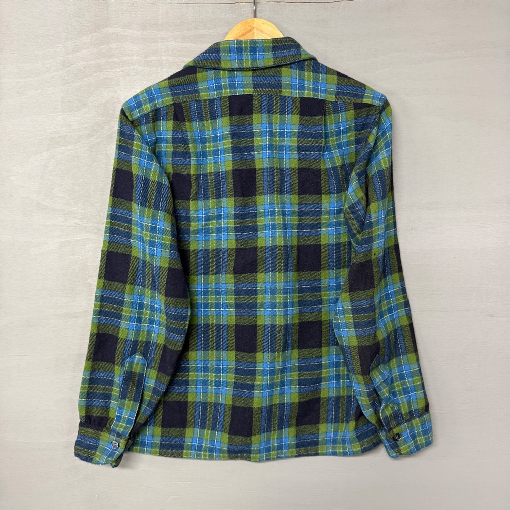 Pendleton Wool Plaid Flannel Loop Collar 60s Shir… - image 3